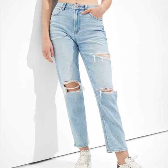 American Eagle Outfitters Denim - AE MOM HIGH RISE STRAIGHT RIPPED JEAN STRETCH